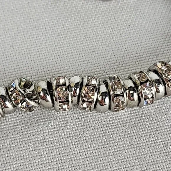 Silver Beaded Rhinestone Metallic Adjustable Bracelet - Picture 3 of 4